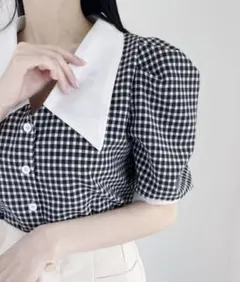 ギンガムチェック パフスリーブシャツ