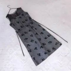 美品✨花柄 チュール切替 M ワンピース グレー フォーマル 結婚式 お呼ばれ