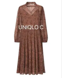 【美品】UNIQLO C シフォンプリーツワンピース ブラウン M
