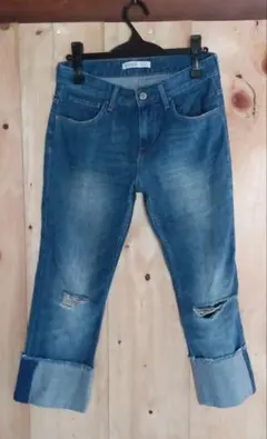 ZARA BASIC ザラ ダメージ加工 デニムパンツ ジーンズ クロップド丈