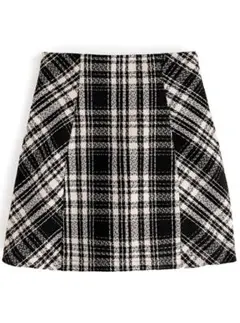 インパン裏地付きチェック柄ツイードミニスカート[ta088] ブラック S