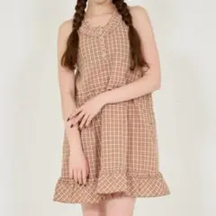 【月末セール中❣️】TINA：JOJUN ノースリーブチェックミニワンピース