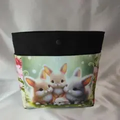 【特価】バッグインバッグ　ハンドメイド　可愛いうさぎ柄のバッグ　パネル生地