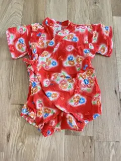 美品　ベビー　甚平　赤　花柄 70サイズ　女の子　ロンパース