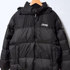 美品 Jeep ダウンジャケット ブラック 刺繍ロゴ フード付き アウター