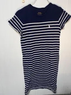 POLO ネイビーとホワイトストライプ 半袖ワンピース