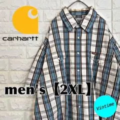 y277【Carhartt】半袖ボタンシャツ【メンズ2XL】チェック柄