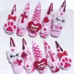 地雷系　量産型　ネイルチップ ちみどろ　ナース　あか　ぴんく