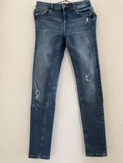 ZARA スキニーデニム ダークブルー　ダメージジーンズ