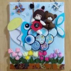 ①鯉のぼりと金ちゃんリース。フェルトちりめん　ハンドメイド