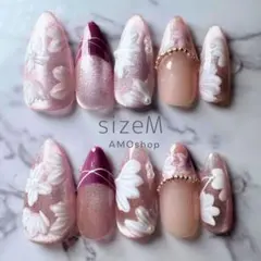 【現品限定】マグネット×フラワー 上品キラキラ フレンチネイル