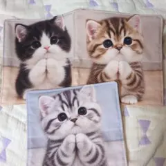 ガーゼハンカチ3枚セットパネル猫ハンドメイド