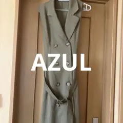 オリーブ色 ダブルブレスト ノースリーブワンピース ベルト付き