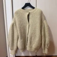 MOUSSY ボリュームスリーブ ニットカーディガン ベージュ