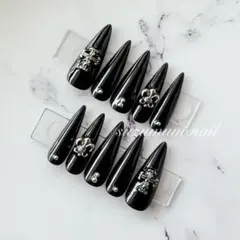 現品クロムネイル サブカルシズニルック 黒 ギャルネイル ロングネイル