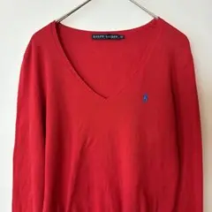 ラルフローレン 薄手 コットンニット Vネック ロゴ刺繍