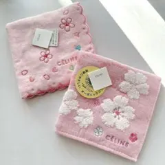【 新品 未使用 】CELINE タオル ハンカチ 2枚 セット 桜 ②