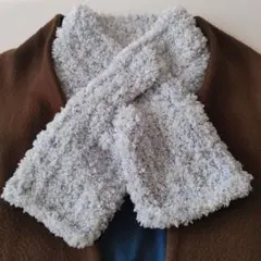 ◆ハンドメイド◆青色　ふわもこなミニマフラー　ニット　棒針手編み