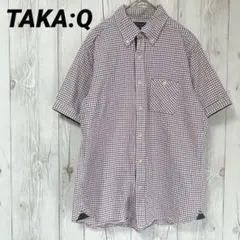 【タカキュー】メンズ　半袖シャツ　チェック　ボタン　ブラウス　羽織り　総柄　L