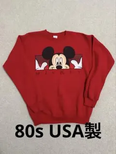 80s ミッキーマウス 赤 USA製　クルーネック スウェット S