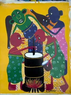 ●アフリカの絵画、ティンガティンガ、シェタニ⑥、Sayuki、28×35cmのサムネイル