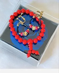 【完熟の紅】時を刻むアンティー風・ブレスレット＆イヤリング「心整う」守護セット