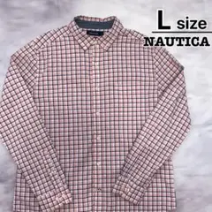 NAUTICA　カジュアルシャツ　L　チェック柄　ライトピンク　長袖　USA古着