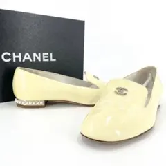 香奈兒 Coco Mark 珍珠飾漆皮鞋 便鞋 一腳蹬 37碼