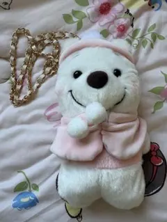 クマのぬいぐるみポーチ ゴールドチェーン付き