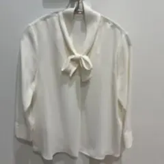 ボウタイ 七分袖ブラウス ホワイトNATURAL BEAUTY BASIC
