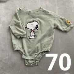 PEANUTS スヌーピー　刺繍ロンパース グリーン　70