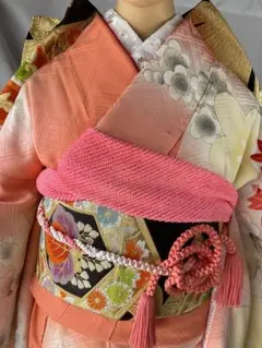 振り袖フルセット　パステルオレンジ　金駒刺繍　橘　絞り　 Sサイズのサムネイル