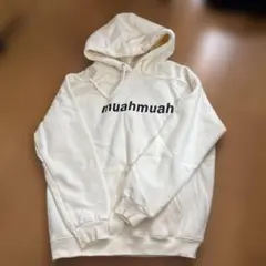 【美品】muahmuah ロゴ プルオーバー パーカー ホワイトのサムネイル