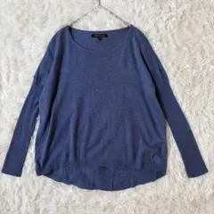 URBAN REVIVO　リブスリーブドルマンニット　M　ブルー◆A1061