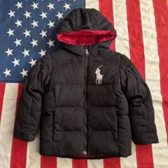 ポロバイ ラルフローレン ビッグポニー キッズ ダウンジャケット 120黒×赤