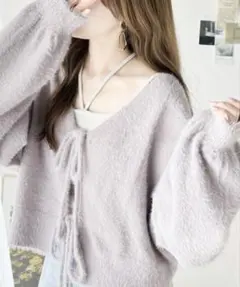 mily bilet 女性らしさ滲み出る。シャギーリボン前後2WAYカーディガン