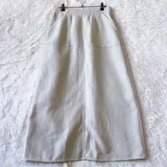 マリエミー　Aラインロングスカート　LL　タック入り前ポケット　上品ベージュ　白