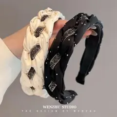 カチューシャ　髪留め　ヘッドバンド　髪飾り　スカル　キラキラ編み込み　 ツイスト
