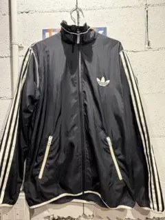 【adidas】ナイロンジャケット ブラック Lサイズ 3ライン 古着