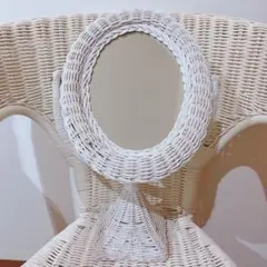 ラタンミラー ホワイト 白 ビンテージ アンティーク 鏡