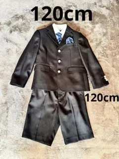 120cm スーツ　ブラック　ブルーストライプシャツ　入学式　発表会　卒業式