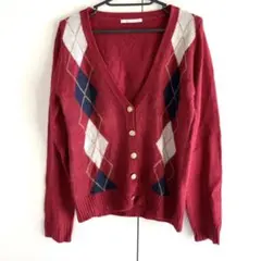 アーガイルチェック長袖ニットガーデ　レッド　クリスマス　オリーブデオリーブ