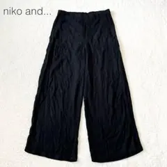 【ニコアンド】リネン混ワイドストレートパンツ ウエストゴム カジュアル 黒 M