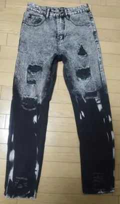 スキニー ダメージ加工 スリムフィット デニムパンツ y2k