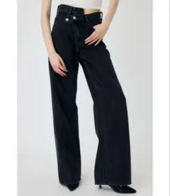 moussy CROSS WAIST WIDE STRAIGHT ブラック　0