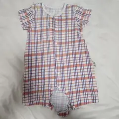 BREEZE 半袖ロンパース サイズ80 オレンジ系チェック