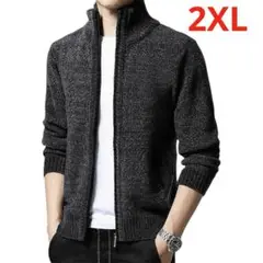 ❤️新品❤️メンズ カーディガン 厚手 ジップアップジャケット2XL ブラック