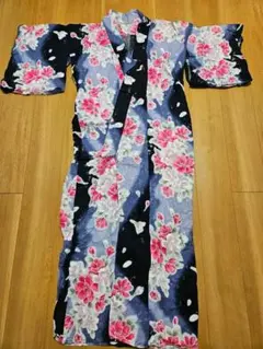 浴衣　花柄　ピンク　ネイビー　ラメ