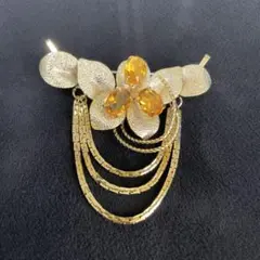 【11】黄水晶風　ゴールドブローチ　レトロ　ヴィンテージ