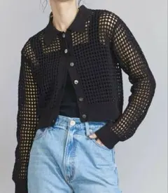 BEAUTY&YOUTH メッシュニットカーディガン 黒 FREE